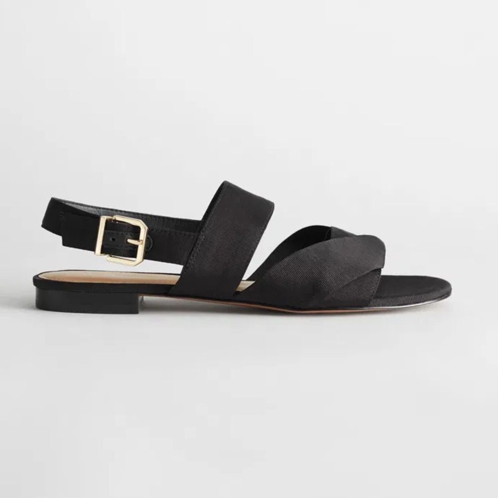 & Other Stories Black Twill Slingback Buckled Sandals Women’s 8 Wide Strap Flats
